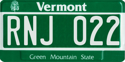 VT license plate RNJ022