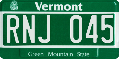 VT license plate RNJ045