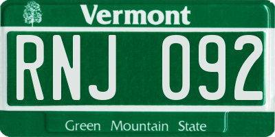 VT license plate RNJ092