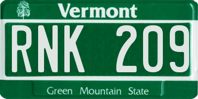 VT license plate RNK209