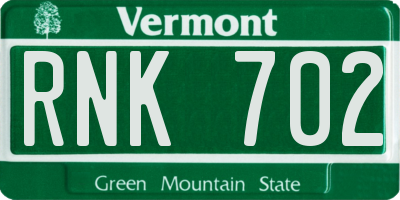 VT license plate RNK702