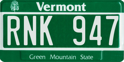 VT license plate RNK947