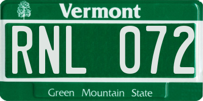 VT license plate RNL072