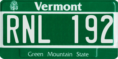 VT license plate RNL192