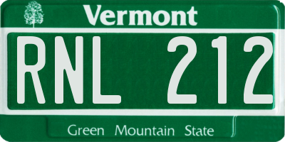 VT license plate RNL212