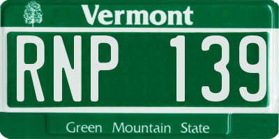 VT license plate RNP139