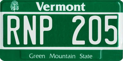 VT license plate RNP205