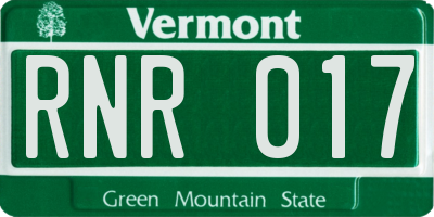 VT license plate RNR017