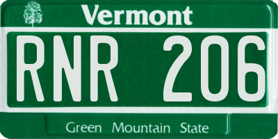 VT license plate RNR206
