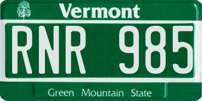 VT license plate RNR985