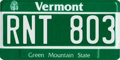 VT license plate RNT803