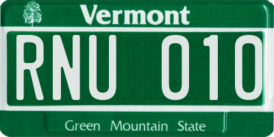 VT license plate RNU010