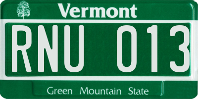 VT license plate RNU013