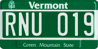 VT license plate RNU019