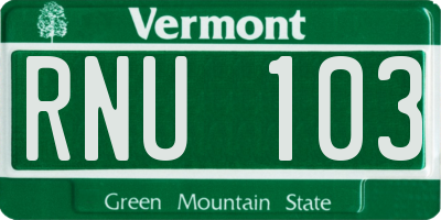 VT license plate RNU103