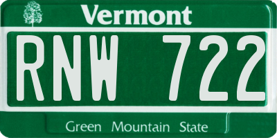 VT license plate RNW722