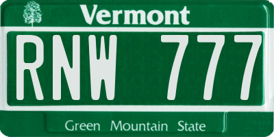 VT license plate RNW777