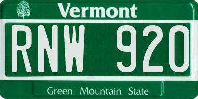 VT license plate RNW920