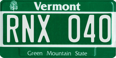 VT license plate RNX040