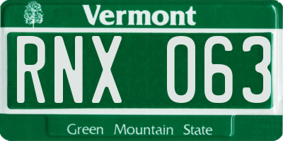 VT license plate RNX063
