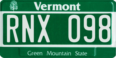 VT license plate RNX098