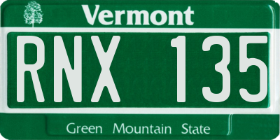 VT license plate RNX135