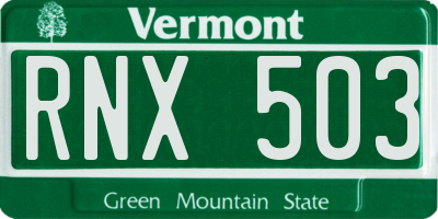 VT license plate RNX503