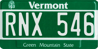 VT license plate RNX546