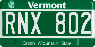 VT license plate RNX802
