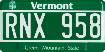 VT license plate RNX958