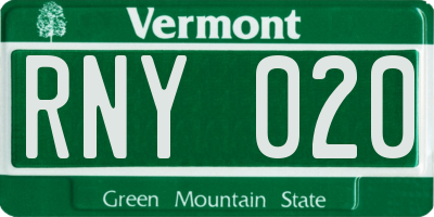 VT license plate RNY020