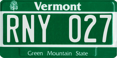 VT license plate RNY027