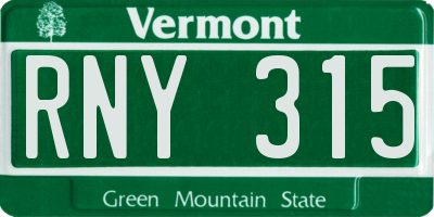 VT license plate RNY315