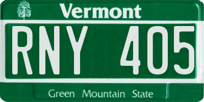 VT license plate RNY405