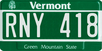 VT license plate RNY418