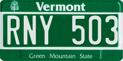 VT license plate RNY503