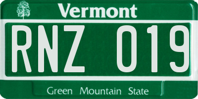 VT license plate RNZ019