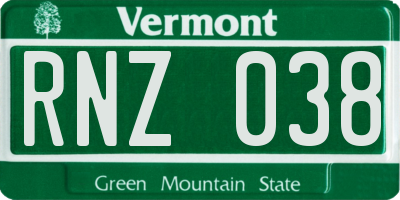 VT license plate RNZ038
