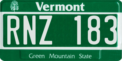 VT license plate RNZ183