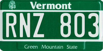 VT license plate RNZ803