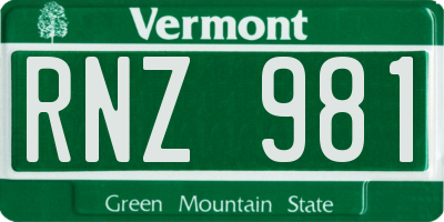 VT license plate RNZ981