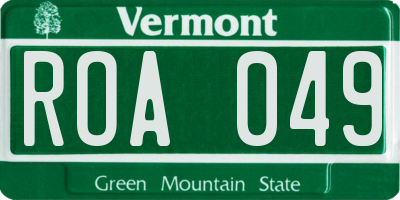 VT license plate ROA049