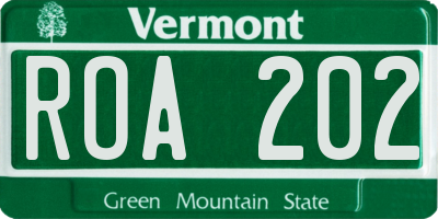 VT license plate ROA202