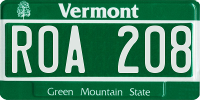 VT license plate ROA208