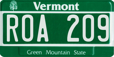 VT license plate ROA209