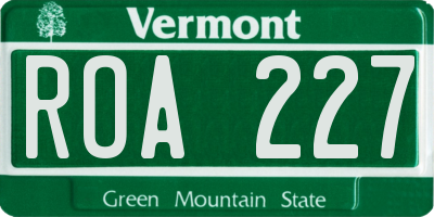 VT license plate ROA227