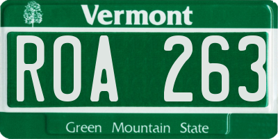 VT license plate ROA263