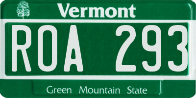 VT license plate ROA293