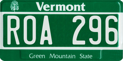 VT license plate ROA296