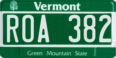 VT license plate ROA382